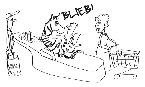 Cartoon: Saving for the zoo (medium) by Roy Thijssen tagged saving,zoo,zebra,supermarket
