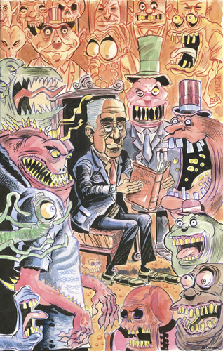 Cartoon: Boris Karloff Reading (medium) by Cartoons and Illustrations by Jim McDermott tagged boriskarloff,monster,scary,fantasy