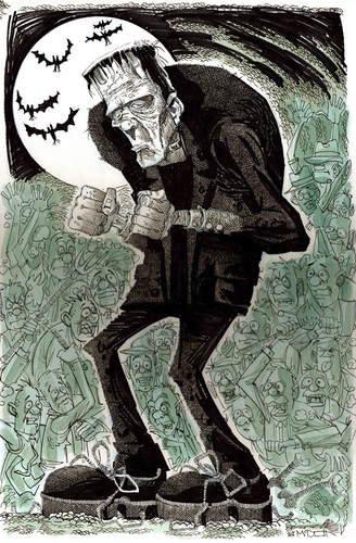 Cartoon: Frankenstein and Friends (medium) by Cartoons and Illustrations by Jim McDermott tagged frankenstein,monster,scary,movies