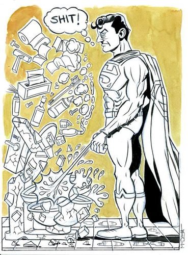 Cartoon: Supermans Pee (medium) by Cartoons and Illustrations by Jim McDermott tagged bathroom,heros,comics,superman
