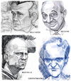 Cartoon: 4 Faces (small) by Cartoons and Illustrations by Jim McDermott tagged brucewillis wallywood melblanc quentintarantino pulpfiction