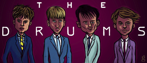 Cartoon: The Drums (medium) by gilderic tagged illustration,caricature,drums,band,pop,music,indie,usa,group,rock