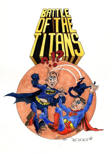 Cartoon: battle of the titans (medium) by jean gouders cartoons tagged batman,superheroes,jean,gouders,batman,held,superheld,comic