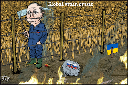 Cartoon: global grain crisis (medium) by jean gouders cartoons tagged putin,ukrain,war,global,grain,crisis,putin,ukrain,war,global,grain,crisis