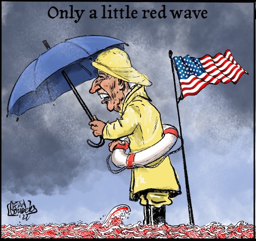 Cartoon: Only a little red wave (medium) by jean gouders cartoons tagged democrats,republicans,midterms,biden,trump,democrats,republicans,midterms,biden,trump