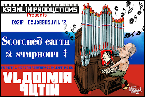Cartoon: Scorched earth symphony (medium) by jean gouders cartoons tagged putin,ukrain,war,putin,ukrain,war