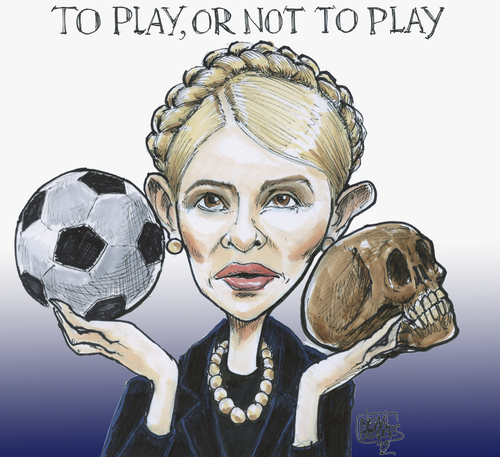 Cartoon: toplay or not to play (medium) by jean gouders cartoons tagged timochenko,football
