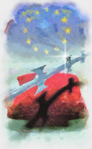 Cartoon: Europäische Werte (medium) by Alf Miron tagged syrien,frontex,grenze,zaun,stacheldraht,flüchtlingspolitik,europäische,solidarität,flüchtlingsgipfel,eu,flüchtlinge,europa