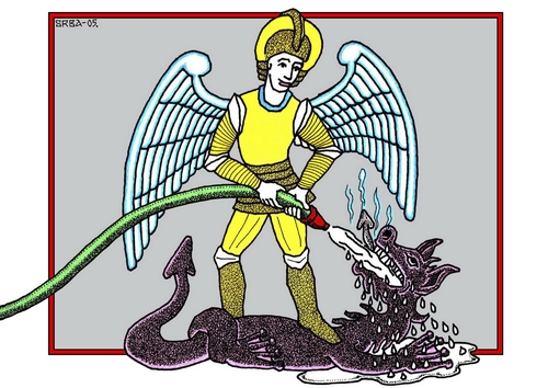 Cartoon: Archangel Michael (medium) by srba tagged angel,demon,fireman