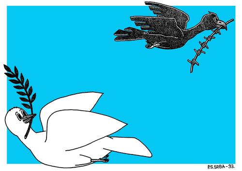 Cartoon: Dove and Raven (medium) by srba tagged dove,raven,peace,war