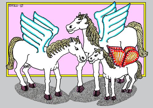 Cartoon: Pegasus Family (medium) by srba tagged pegasus,butterfly