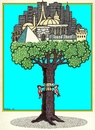 Cartoon: World Tree (small) by srba tagged tree,woodpeckers,buildings