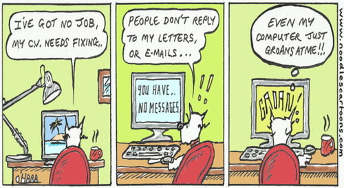 Cartoon: Groan!!.. (medium) by noodles cartoons tagged hamish,scotty,dog,computer,laptop,message,cv,job
