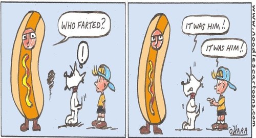 Cartoon: hot-dog toon (medium) by noodles cartoons tagged art,fun,dog,boy,comedy,humour
