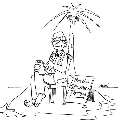 Cartoon: Gruppentherapie (medium) by vauvau tagged psychologe,insel,palme,einsam,meer,therapie