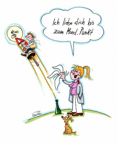 Cartoon: Liebe bis zum Mond... (medium) by vauvau tagged paar,abschied,rakete,silvester,neubeginn,liebe,mond
