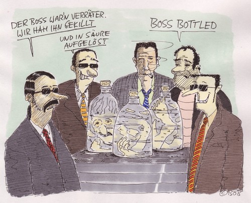 Cartoon: BOSS (medium) by Christian BOB Born tagged rache,verräter,mord,säure,eau,de,vendette,boss,killer,aftercheef,gangster,gangster,killer,boss,mord,verräter,säure,rache,verbrechen,verbrecher,kriminalität