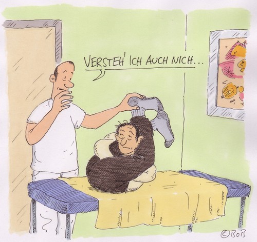 Cartoon: Durchblick (medium) by Christian BOB Born tagged physiotherapie,gymnastik,beweglichkeit,aua,rücken