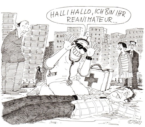 Cartoon: Halli Hallo (medium) by Christian BOB Born tagged notarzt,unfall,anfall,umfall,reanimieren,notarzt,unfall,anfall,reanimieren,animieren,clown,unterhaltung,animator,arzt,opfer,gesundheit