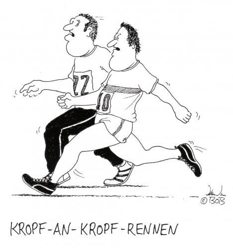 Cartoon: Kropf (medium) by Christian BOB Born tagged sport,dauerlauf,wettkampf,rennen,jodmangel,kropf,kropf,körper,hals,doppelkinn,aussackung,sack,vogel,vögel,rennen,laufen,athleten,leichtathletik,sport,sportler,bewegung,wettkampf,wettbewerb