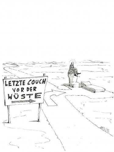 Cartoon: letzte couch... (medium) by Christian BOB Born tagged psycho,wüste,couch,bob,,couch,sessel,sitzgelegenheit,möbel,einrichtung,sofa,sitzen,wüste,einöde,leere,unendlichkeit,psyche,psychologie,praxis,therapie,therapeut,sitzung,arzt,doktor,patient,krankheit,depression