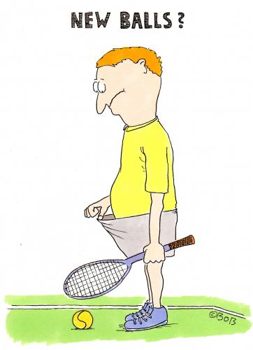 Cartoon: New Balls ? (medium) by Christian BOB Born tagged sport,tennis,verloren,gefunden,cartoon,cartoons,bälle,ball,englisch,sprache,eier,hoden,hodensack,geschlechtsteil,tennis,sport,spieler,spiel,bewegung,körper,mann,männer,potenz,ballsport,sexualität