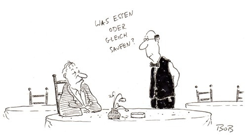 Cartoon: Pappenheimer (medium) by Christian BOB Born tagged essen,saufen,alkohol,lokal,restaurant,ober,kellner,gast,restaurant,gastronomie,ober,gast,trinken,essen,saufen,alkohol,alkoholiker,lokal,kellner