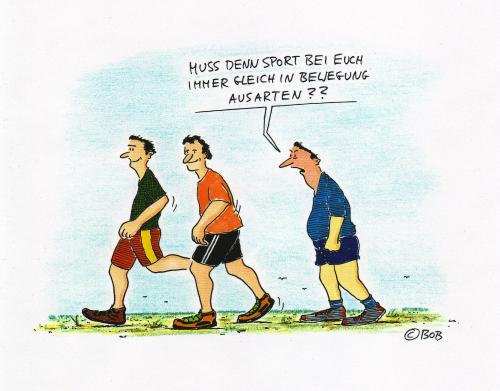 Cartoon: Sport oder Bewegung (medium) by Christian BOB Born tagged joggen,gemütlichkeit,,sport,sportler,jogger,joggen,jogging,gemütlichkeit,gemütlich,bewegung,fitness,körper,gesundheit,faul,anstrengung,anstrengend,ausdauer,leistung,unsportlich,sportlich,laufen,rennen