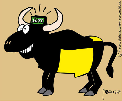 Cartoon: Evolution Bull Free (medium) by marcosymolduras tagged bull,free,fiesta,nacional,cataluna