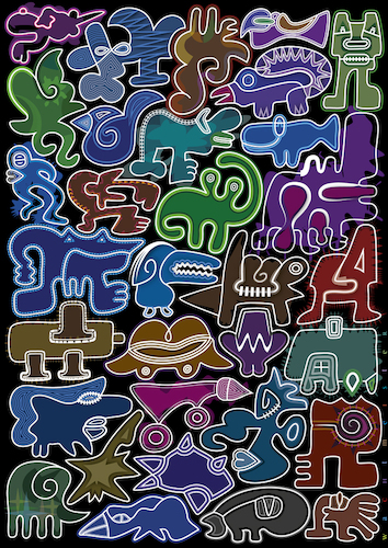 Cartoon: Assembled Creatures (medium) by constable tagged creatures,figures,colors,fantasy