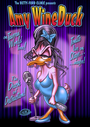 Cartoon: amy wineduck (medium) by elle62 tagged rockstar,meets,disney,duck,daisy,whinehouse,amy