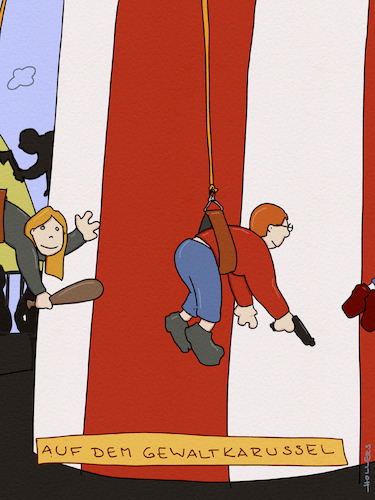 Cartoon: Dreht sich! (medium) by hollers tagged gewalt,jugendgewalt,kinder,waffen,karussel,jahrmarkt,gewalt,jugendgewalt,kinder,waffen,karussel,jahrmarkt