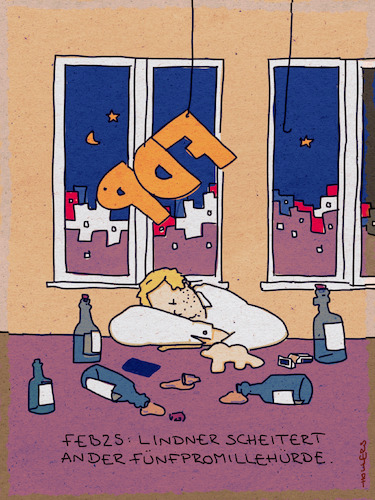 Cartoon: Gewagte Prognose (medium) by hollers tagged fdp,lindner,neuwahlen,fünfprozent,fünfpromille,frustsaufen,alkohol,trinken,frust,scheitern,ampel,fdp,lindner,neuwahlen,fünfprozent,fünfpromille,frustsaufen,alkohol,trinken,frust,scheitern,ampel