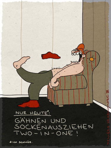 Cartoon: Ich schwör! (medium) by hollers tagged two,in,one,socken,ausziehen,gähnen,müde,sessel,einsaugen,saugkraft,abend,nur,heute,einatmen,two,in,one,socken,ausziehen,gähnen,müde,sessel,einsaugen,saugkraft,abend,nur,heute,einatmen