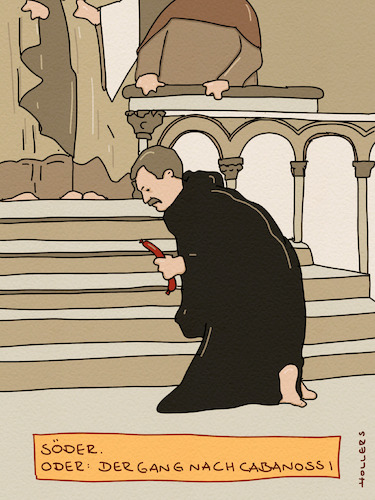 Cartoon: Söder oder (medium) by hollers tagged söder,canossa,cabanossi,wurst,papst,gregor,vii,kaiser,absolution,buße,heinrich,iv,söder,canossa,cabanossi,wurst,papst,gregor,vii,kaiser,absolution,buße,heinrich,iv