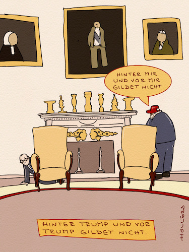 Cartoon: Verstecken (medium) by hollers tagged merz,trump,white,house,usa,besuch,verstecken,iran,krieg,völkerrecht,demokratie,merz,trump,white,house,usa,besuch,verstecken,iran,krieg,völkerrecht,demokratie