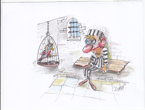 Cartoon: Double_Prison (medium) by Erki Evestus tagged prison,double,bird,cage