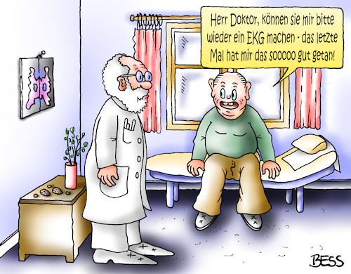 Cartoon: ärztliche Kunst (medium) by besscartoon tagged arzt,doktor,patient,medizin,ekg,wohlbefinden,bess,besscartoon
