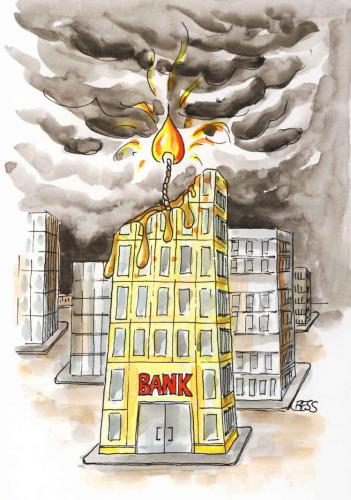 Cartoon: Bankenkrise (medium) by besscartoon tagged geld,bank,bankenkrise,verbrennen,feuer,bess,besscartoon