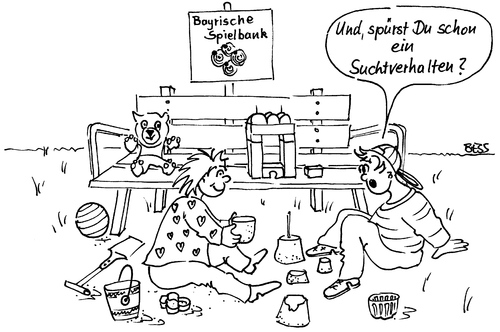 Cartoon: Bayrische Spielbank (medium) by besscartoon tagged kinder,spielen,spielbank,sucht,geld,suchtverhalten,bess,besscartoon