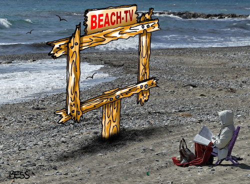 Cartoon: Beach-TV (medium) by besscartoon tagged urlaub,ferien,freizeit,tv,fernsehen,strand,beach,meer,sonne,bess,besscartoon