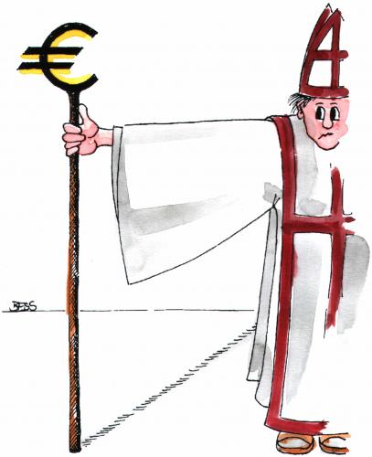 Cartoon: Euromania (medium) by besscartoon tagged christentum,mann,bischof,geld,religion,kirche,katholisch,euro,bess,besscartoon