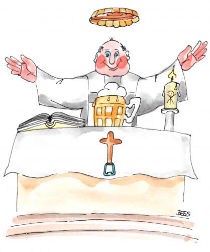 Cartoon: Biergenuss (medium) by besscartoon tagged kirche,bier,pfarrer,religion,mann,besscartoon,bess,alkohol