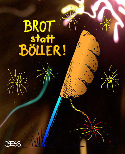 Cartoon: Brot statt Böller (medium) by besscartoon tagged besscartoon,bess,raketen,drittewelt,welt,dritte,silvester,böller,brot