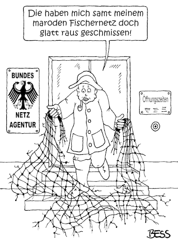Cartoon: Bundesnetzagentur (medium) by besscartoon tagged mann,fischer,netz,bundesnetzagentur,politik,digitalisierung,telefon,computer,bess,besscartoon