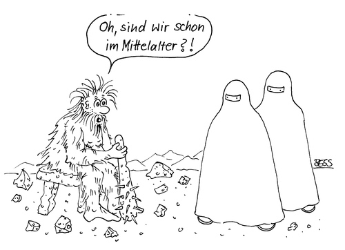 Cartoon: Erkenntnis (medium) by besscartoon tagged religion,mittelalter,islam,steinzeit,neandertaler,burka,bess,besscartoon