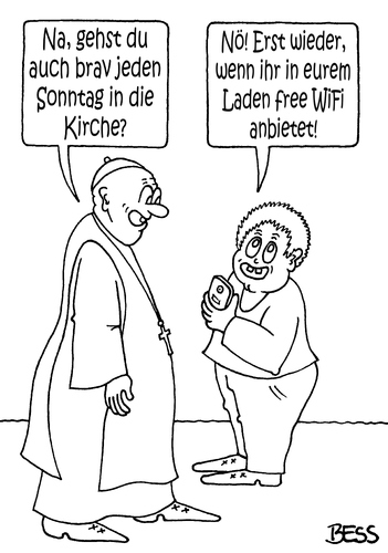 Cartoon: free WiFi (medium) by besscartoon tagged free,wifi,sonntag,pfarrer,priester,gottesdienst,religion,christentum,kirche,katholisch,evangelisch,handy,technik,bess,besscartoon