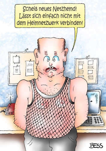 Cartoon: Netzwerkprobleme (medium) by besscartoon tagged mann,netzwerk,netzwerkprobleme,technik,computer,wlan,digitalisierung,bess,besscartoon
