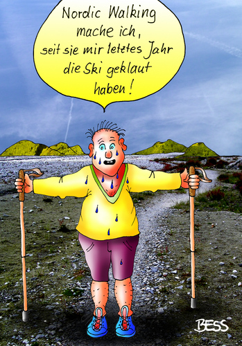 Cartoon: Nordic Walking (medium) by besscartoon tagged nordic,walking,sport,ski,skifahren,diebstahl,bess,besscartoon