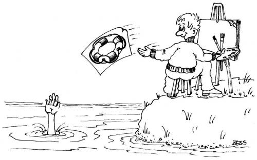 Cartoon: ohne Titel (medium) by besscartoon tagged besscartoon,bess,ertrinkender,rettungsring,kunst,maler,insel,männer